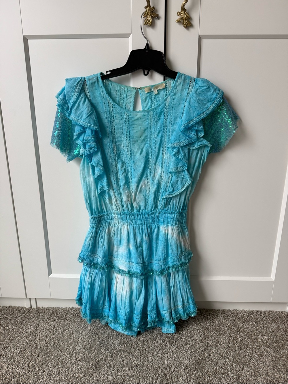 RARE DALLAS EDITION Bespoke LoveShackFancy Turquoise Short-Sleeve Natasha Dress